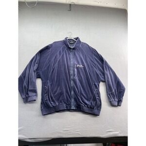 VTG Sean John Jacket Mens Blue Velour Full Zip Track Warm Up Logo Pockets Raglan
